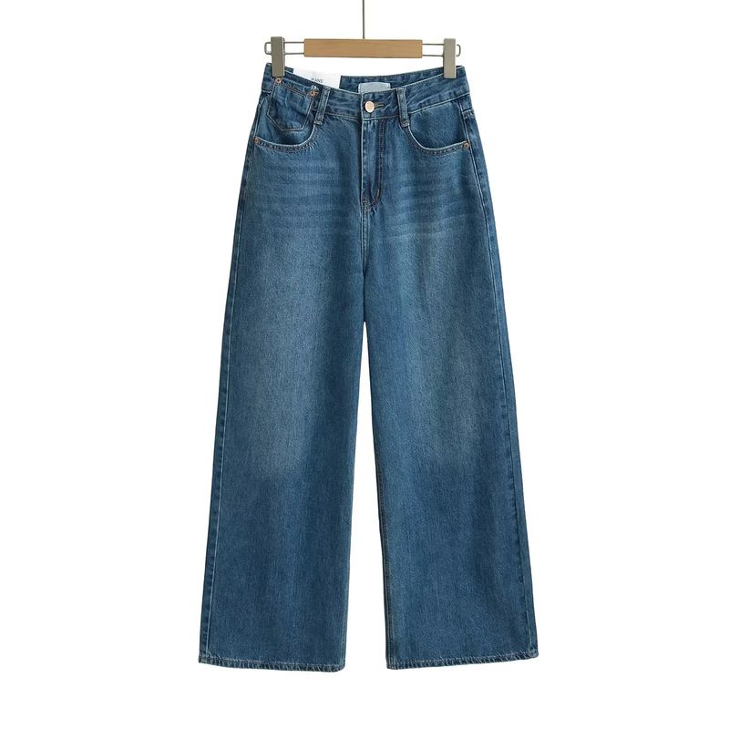 Summer New Women Clothes American Frayed Pocket Decoration High Waist Slimming Drape Straight Loose Mop Jeans