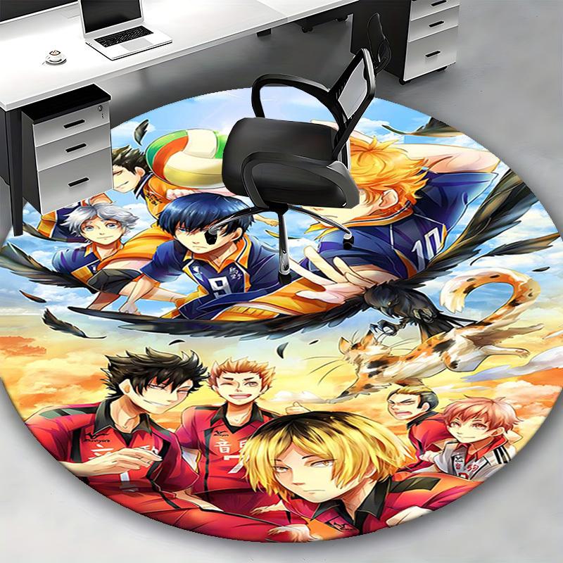 1pc Haikyuu Anime Design Round Carpet - Office Chair Mat, Non-Slip Rug for Haikyuu Fans - Suitable for Home Decor, Office Use