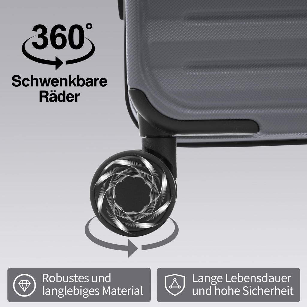 Zestaw walizek 3-częściowy Twarda skorupa, rozszerzalny, Wózek Otwieranie z przodu, Zamek TSA, 4x Kółka 360°, Uchwyt teleskopowy, Składany uchwyt na kubek, Antyczny szary