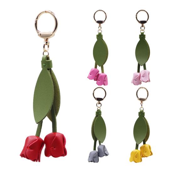 Nyckelring Hänge Imiterat Läder Tulpan Design Nyckelring Bilnyckelring Handväska Dekorativa Tillbehör