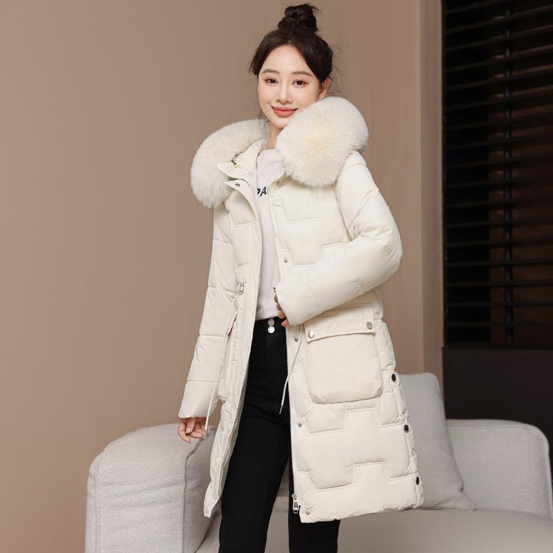 Padded Clothes, Padded Clothes, Women's Winter Coat, New Long Slim-fitting Waist, Big Fur Collar, Padded Jacket Thickened.
