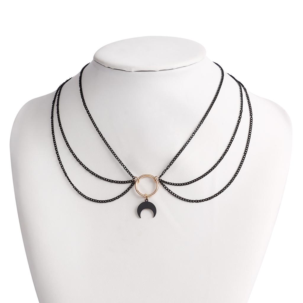 Accessories Diablo Personality Ring Multi-Layer Chain Necklace, Hip Hop Trend Moon Necklace