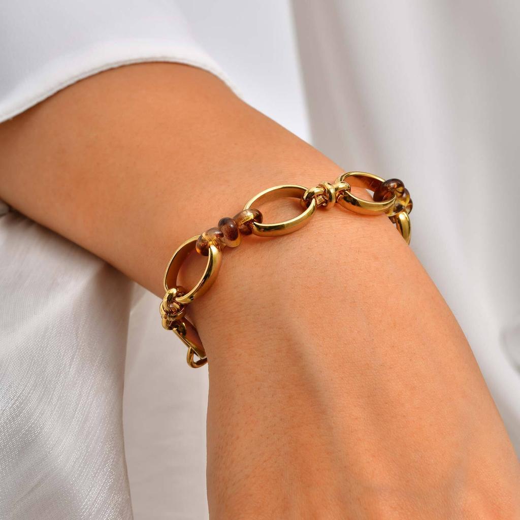 Chunky Chain Bracelet for Women, Adjustable Stainless Steel Thick Link Gold Plated Bracelets, Statement Jewelry Non Tarnish
