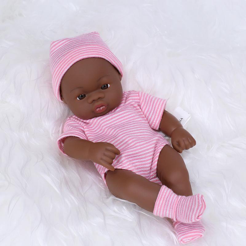 7.87 Inch Reborn Dolls Mini Black Skin Soft and Full Body Vinyl Doll Lifelike Soft Reborn Doll Washable Doll For Toys Gifts