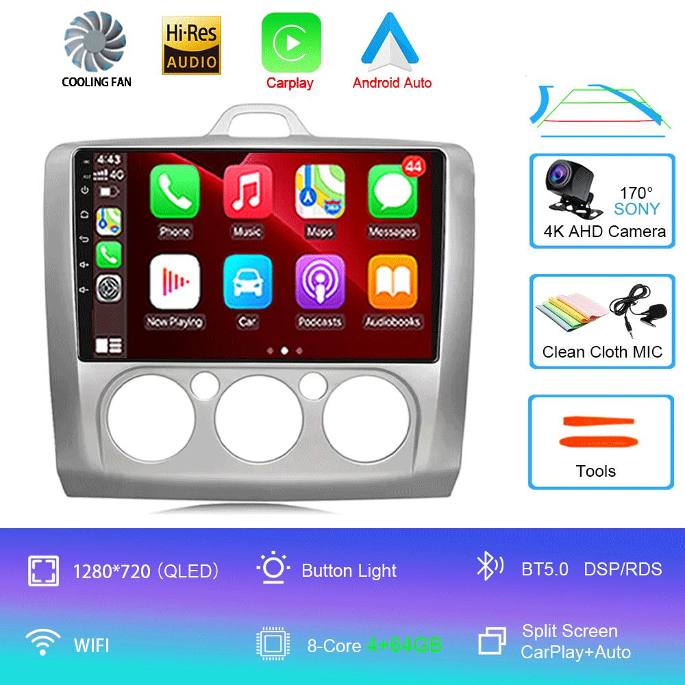 Android14 Carplay Auto For Ford Focus  Mk2 Mk3 2004 2005 2006 2007 - 2011 Multimedia Car Radio Player DSP WIFI+4G 2DIN Stereo