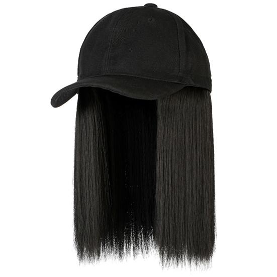 Baseball Hat Long Straight Wig Natural Heat Resistant High Temperature Fiber Shoulder Length Brown Black Synthetic Hair