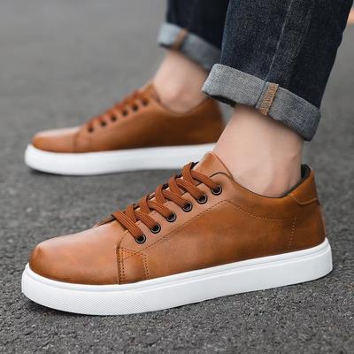 Jarní kožené volnočasové boty Pánské Módní design Hnědé tenisky pro muže Venkovní protiskluzové Ploché pánské skateboardové boty Pánské tenisky