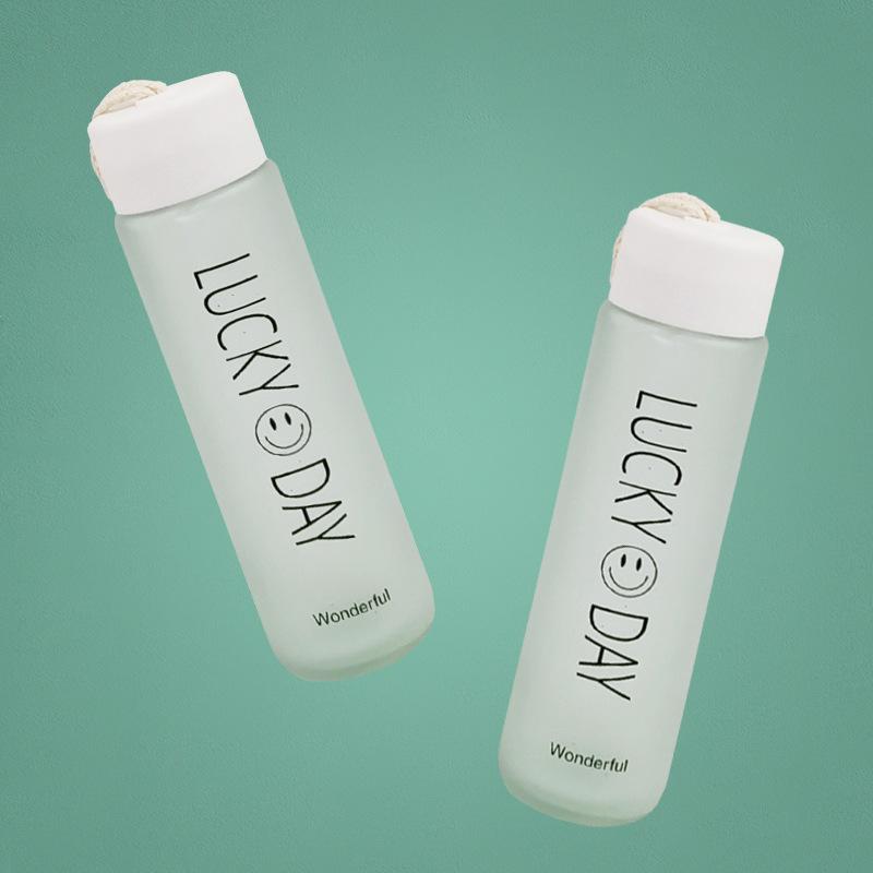 Frosted Smiley Glass Tea Cup Portable Gift Water Cup Rope Handy Cup Comes with Twine Cup