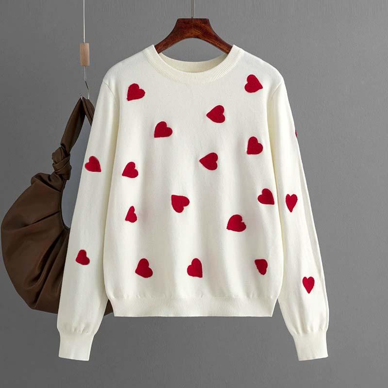 2023 Autumn/Winter Heart Pattern Plus Size Women's Knit Pullover Sweater