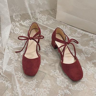 Toc Gros Retro Francez Pantofi cu Toc Înalt Femei Vară Baotou cu Barete Sandale De Dama Roșii cu Gură Joasă Confort Pantofi de Lux Femei