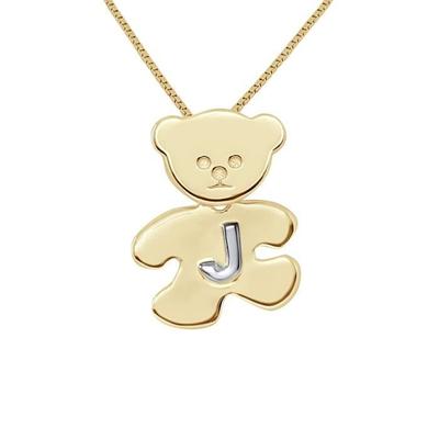 Children's Pendant - LÉA &; ARTHUR - OURSON - Yellow Gold Plated - Letter J 925 Silver - Mixed