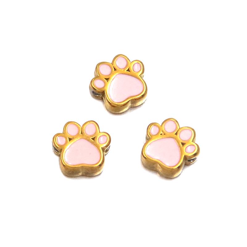 7x7mm Colorful Enamel Animal Paw Print Stainless Steel Spacer Beads for DIY Jewelry