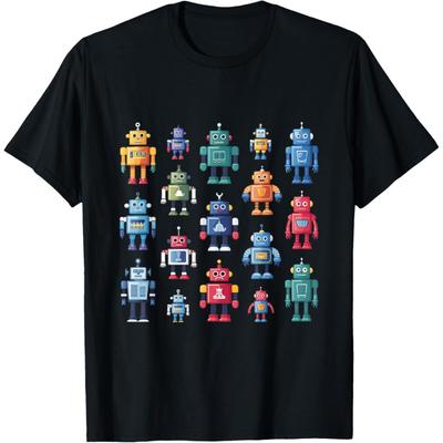 Cute Retro Colorful Robot Collection T-shirt T-Shirt