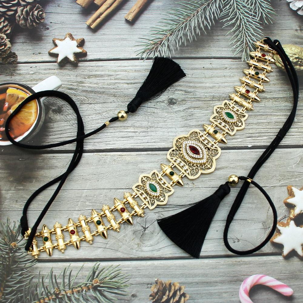 Schwarze Seilkette mit goldfarbenem Brautgürtel, Schmuck, Taillenkette, Fransen