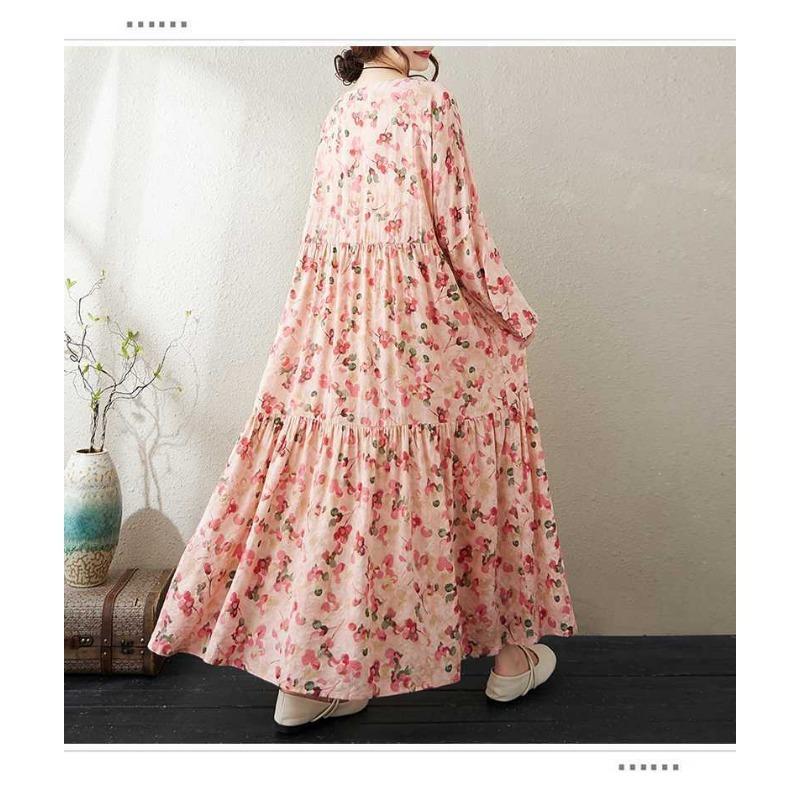 Round Neck Long Sleeve Loose Apparent Big Swing A-line Dress