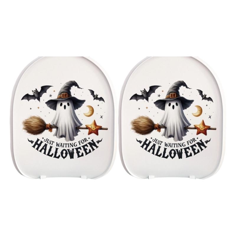 Halloween Ghosty Pumpkin Toilet Cover Stickers Waterproof Pumpkin Ghosty Toilet Lid Decals Halloween Bathroom Decors