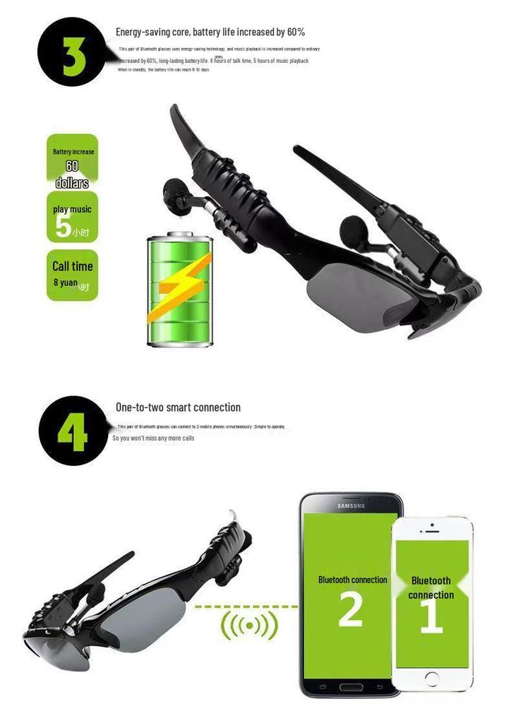 Bluetooth Smart Polarized Sunglasses with Built-in Earphones