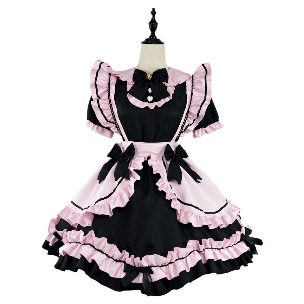 New Black Pink Maid Costume Cos Sweet Girl Cute Cat Bow Soft Girl Suit Skirt