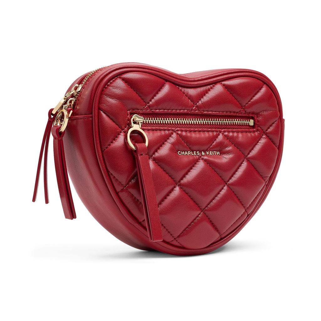 Charles & Keith Small CK 26 Spring Quilted Heart Crossbody Bag Women Bags Soft-Pink Tomato-Red CK2-80151641-A