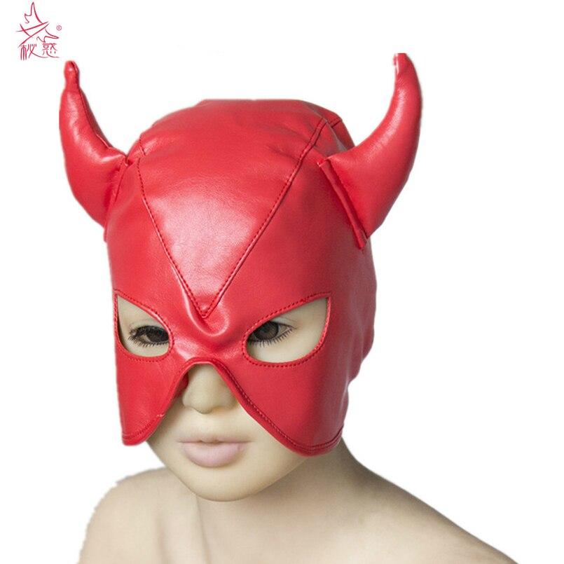 Halloween Dress Up Devil Bondage Mask Slave Head Hood Half Enclosed Fun Headgear Masks Sex Game For Couples Sex Toys for Couples