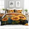 3PC Sunflower & Butterfly Comforter Set Floral Botanical Bedding Duvet Cover with 2 Pillowcases for Bedroom