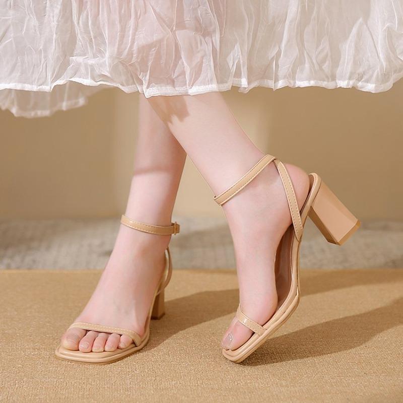 Open-toe Sandals Women 2026 Summer New Buckle Fashion Solid Color Female Shoes Temperament Chunky High Heel