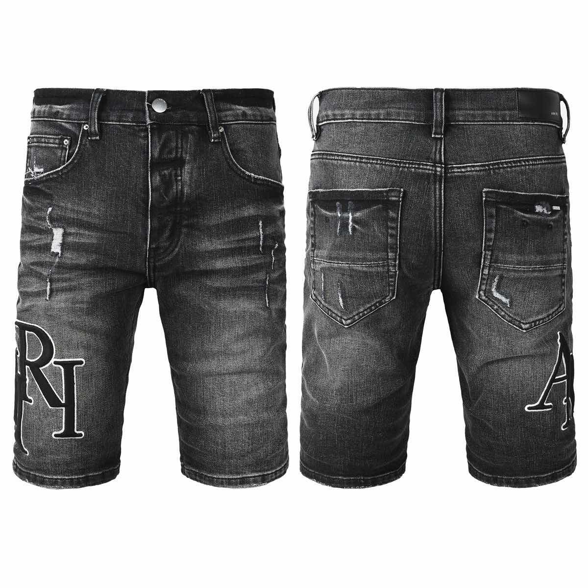 BeatStreet Neue Jeans-Shorts Herren Mode Trend Vintage Waschung Loch Flicken Elastisch Schlankmachend Hip Hop Täglich Lässig Denim Kurze Marken-Shorts 32 black