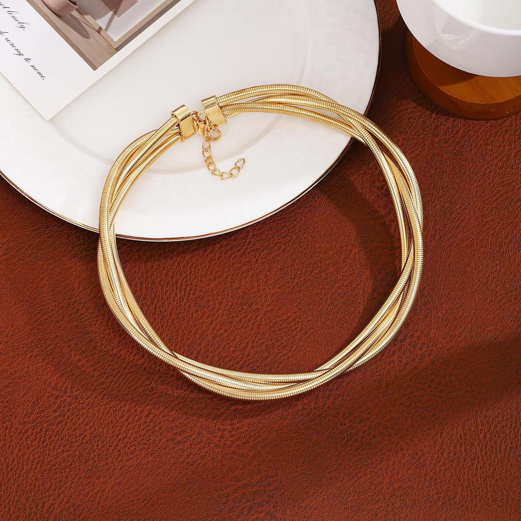 European & American High-End Gold Wire Multi-Layer Bracelet Necklace.