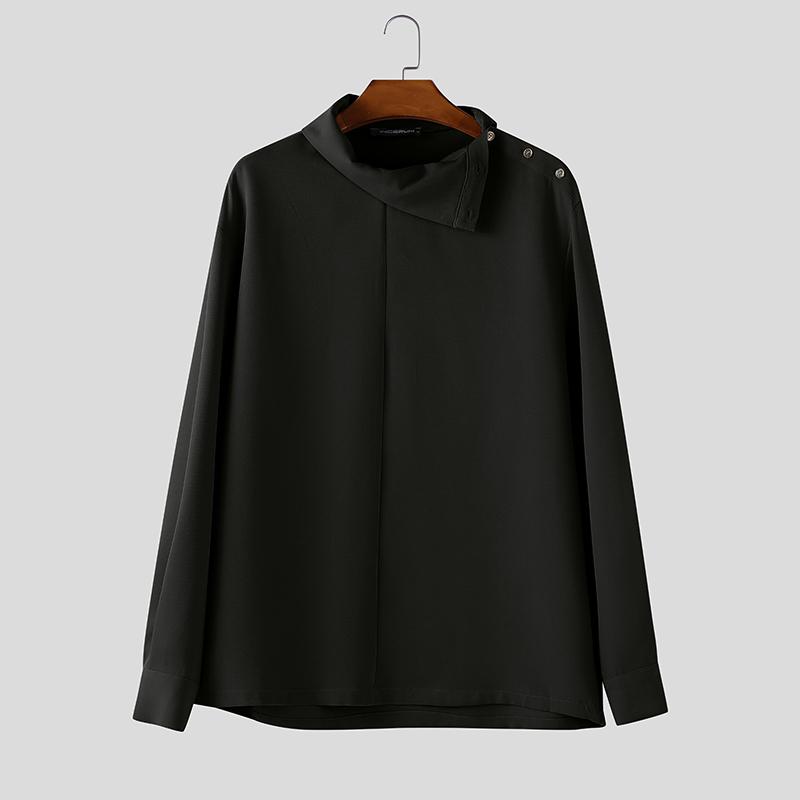 

INCERUN Мужские рубашки оверсайз с нерегулярным лацканом, длинным рукавом, однотонные, свободные, повседневные XL чёрный