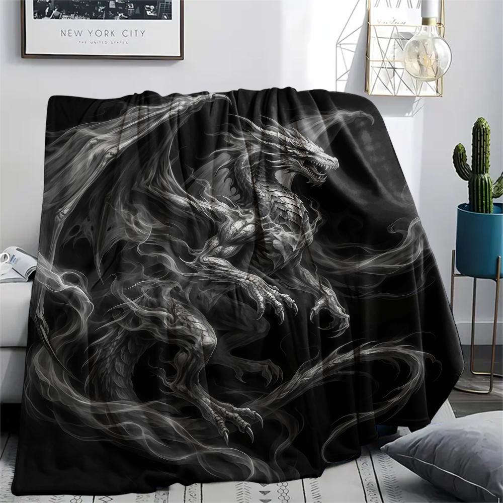Dark Dead Dragon Unicorn Owl Print Flannel Blanket,High quality Comfortable for All Seasons,Home Decor,Warmth and Comfort,Perfect for Christmas Gifts