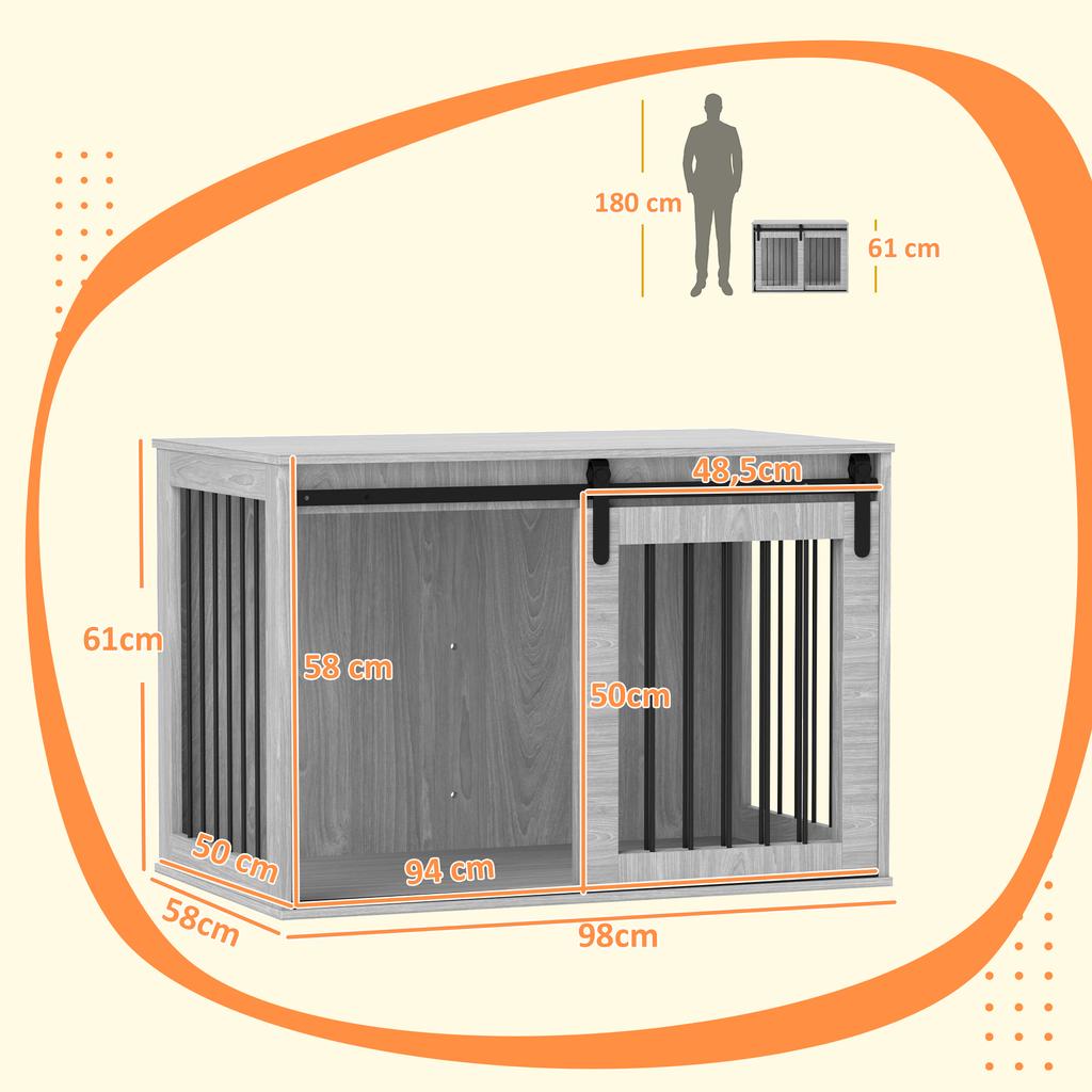 Dog Crate with Sliding Door, Ventilation, Particle Board and Steel, 98 x 58 x 61 cm, Gray