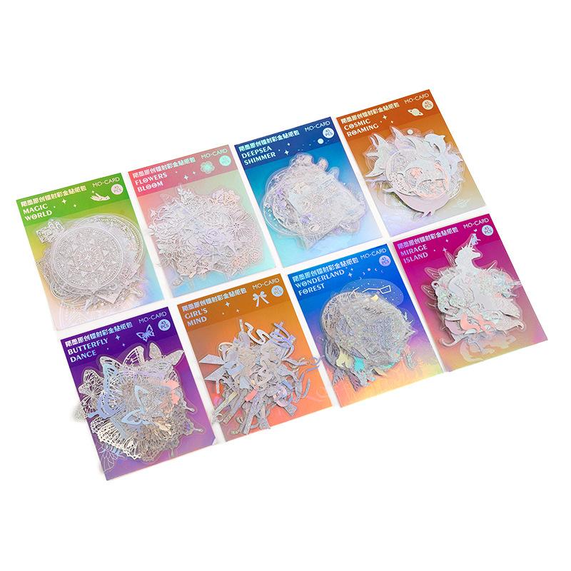 45 Sheets Gold Foil Laser Sticker Pack Sparkling Holographic Effect Self-Adhesive For Journal Scrapbook DIY Craft Decoration