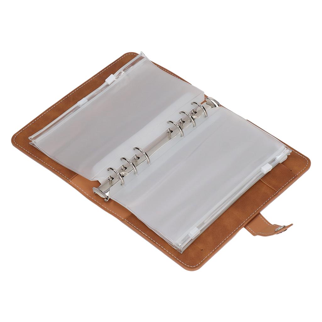 Segregator na gotówkę A6 Przenośny rozmiar Skóra PU 6 dziurek Dziurkowany Segregator budżetowy z 12 przezroczystymi kieszeniami zapinanymi na zamek Małe etykiety