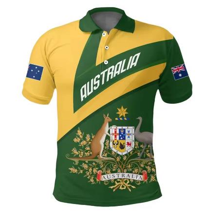 Australian flag polo shirt lapel short sleeve top summer trend clothes 3D printing oversized t-shirt