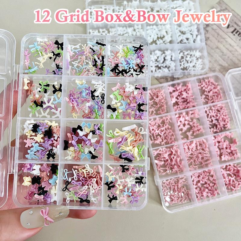 12 Grids Colorful Bowknot Set Resin Ribbon Nail Art Accessories Decoration Diy Manicure Mini Nail Gems