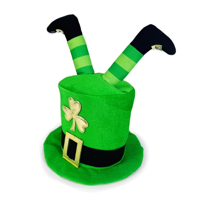 Green Leprechaun Top Hat with 3D Legs Irish National Day Hat for StPatricks Day Celebration and Cosplay Event Accessory