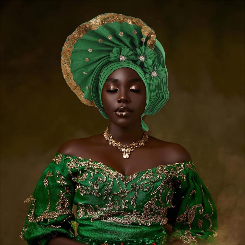

JYL TS DIY Temu Cross Border Hot Selling Bright Cap African Muslim Turban Hat green попелястий