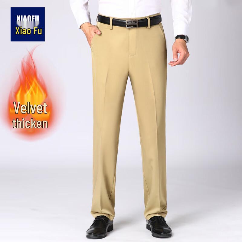 Men s Fleece-Lined Loose Fit Business Casual Trousers 30