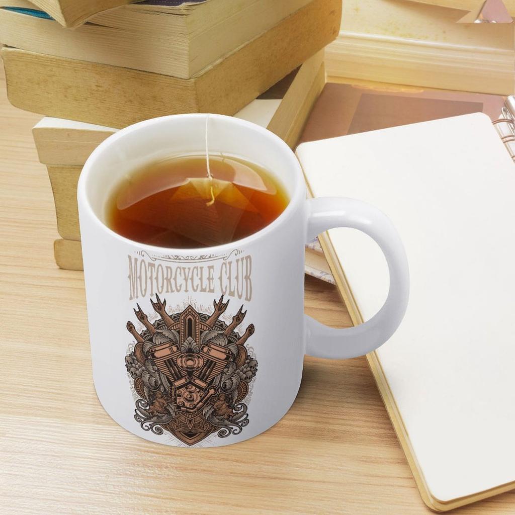 11oz Weiße glänzende Kaffeetasse mit doppelten Druckflächen, Robuste Keramikkonstruktion für heiße Getränke und tägliche Warmgetränkezeit