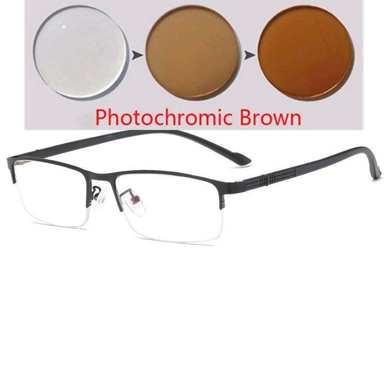 -0.5 -0.75 To -4.0 Half Frame Square Myopia Photochromic Eyeglasses Women Men Uv400 Prescription Glasses Power +0.5 +1.0 To +4
