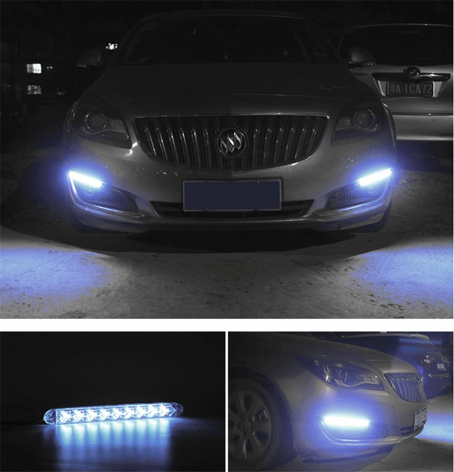 2x Car Flexible White/Amber 240 LED Fishbone Style Switchback Flowing Turn Signal Light DRL Knight Rider Strip Light Headlight Waterproof