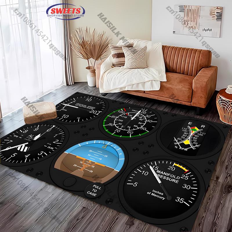 3D HD Aircraft Instrument Panel Theme Carpet New Release! Rug for Living Room Bedroom,Office Areas,Durable Machine Washable Mat