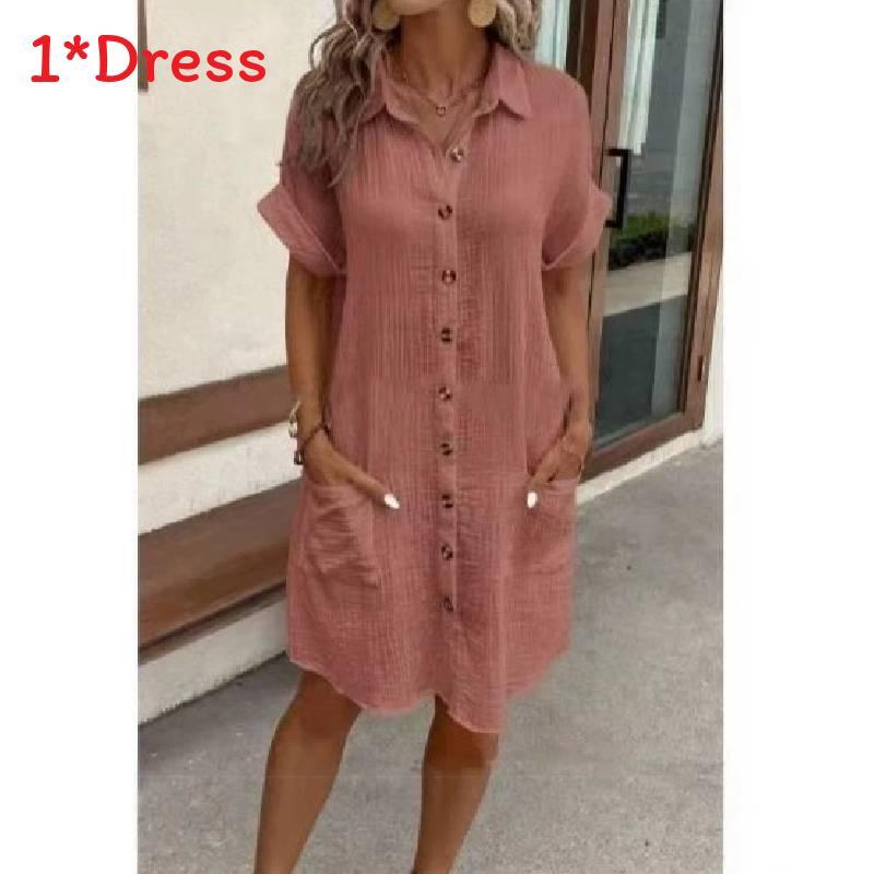 Polyester A Line Dress With Button Details For Casual Summer Wear
