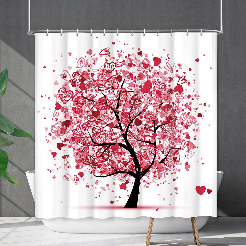 Bathroom Waterproof Curtain Digital Printing Valentine'S Day Love Shower Curtain Free Punching Toilet Partition Curtain Shower Cloth
