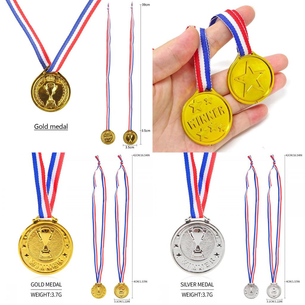 Children Plastic Gold Silver And Bronze Medal With Hanging Ropes For Sports Events And Party Gifts