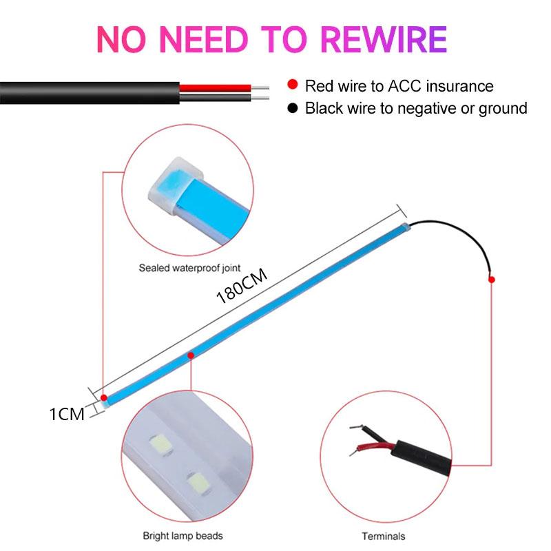 LED Daytime Running Light Scan Starting Car Hood Atmosphere Light Strip 180CM Waterproof Auto Exterior Decorative Ambient Lamp
