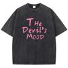 Fashion Women's Washed T-shirt Devil Moon Letter Printed Blouse Casual O-neck Oversized T-shirt Street Women's Clothing