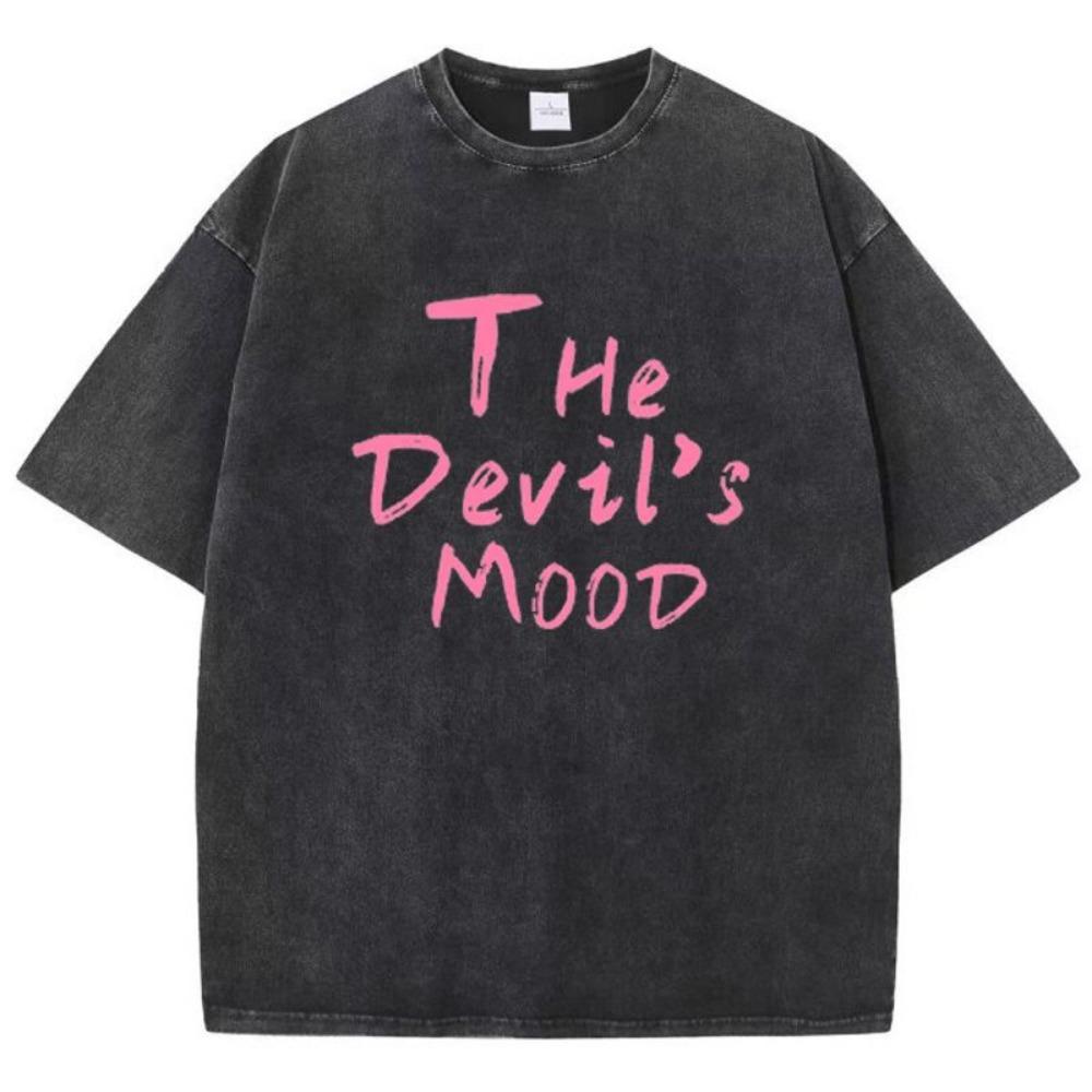 

Fashion women s washed T-shirt devil Moon letter printed blouse casual O-neck oversized T-shirt street women s clothing M