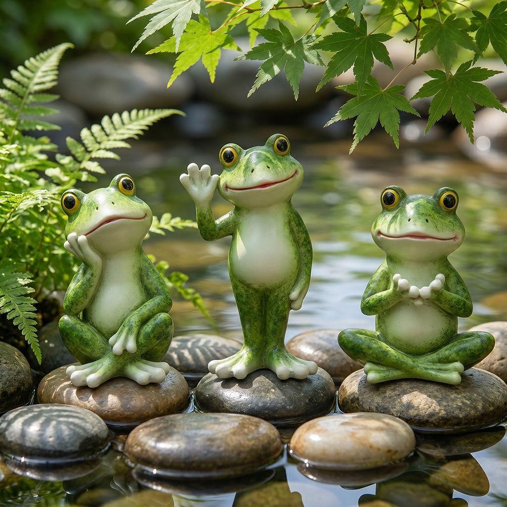 Creative Craft Cartoon Frog Figurine Resin Material Frog Garden Decor Courtyard Gardening