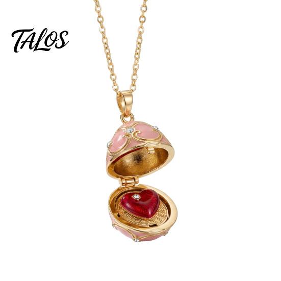 Talos Openable Egg Pendant Necklace, Cubic Zirconia Heart Retro Box Jewelry Gift for Girlfriend Wife Mom